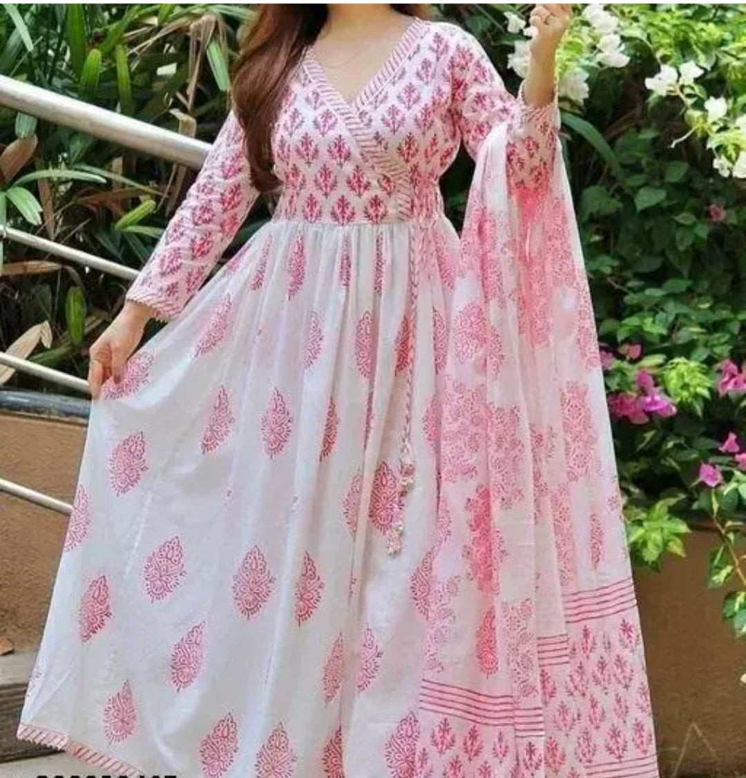 anarakali kurti and dupatta pink and blue